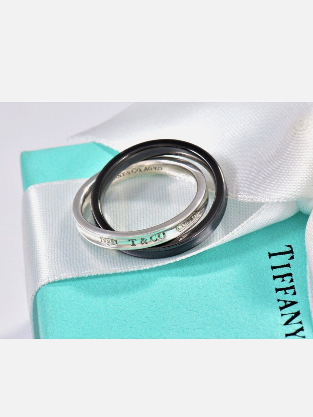 Tiffany & Co. Two-Tone Silver Titanium 1837 Double Interlock Ring